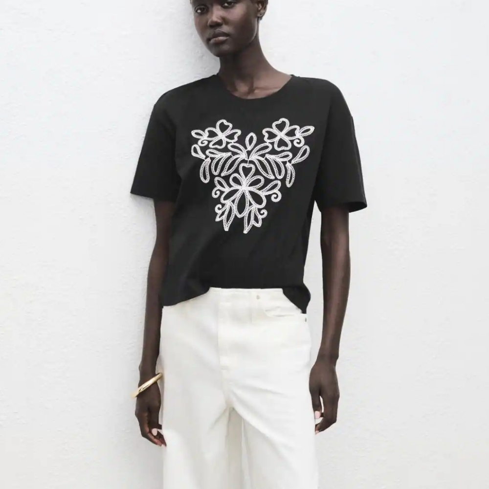 Mango Black Tee With Embroidery